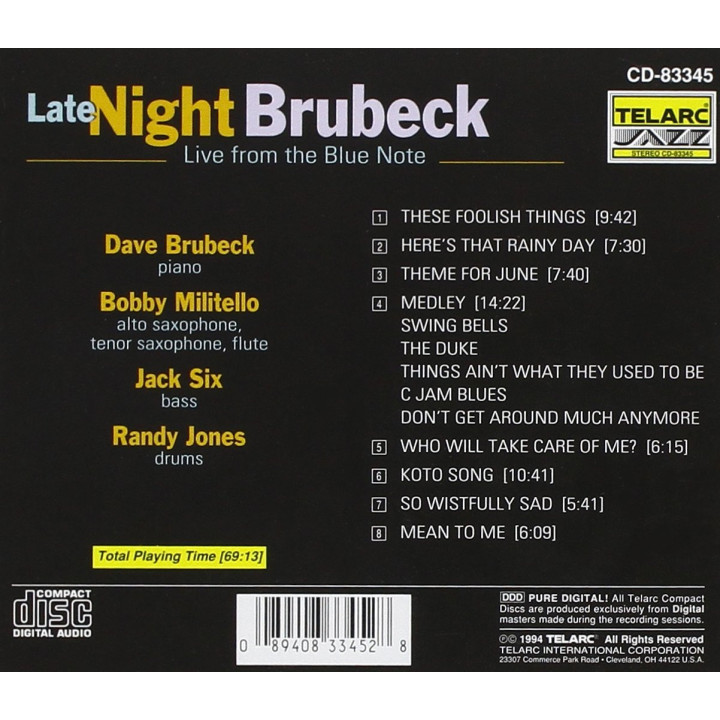 Dave Brubeck - Late Night Brubeck (Live at the Blue Note) [CD]
