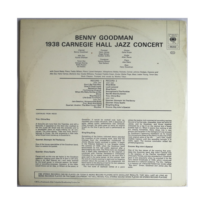 Benny Goodmann Orchestra: Live At Carnegie Hall 1938 [vinyl]