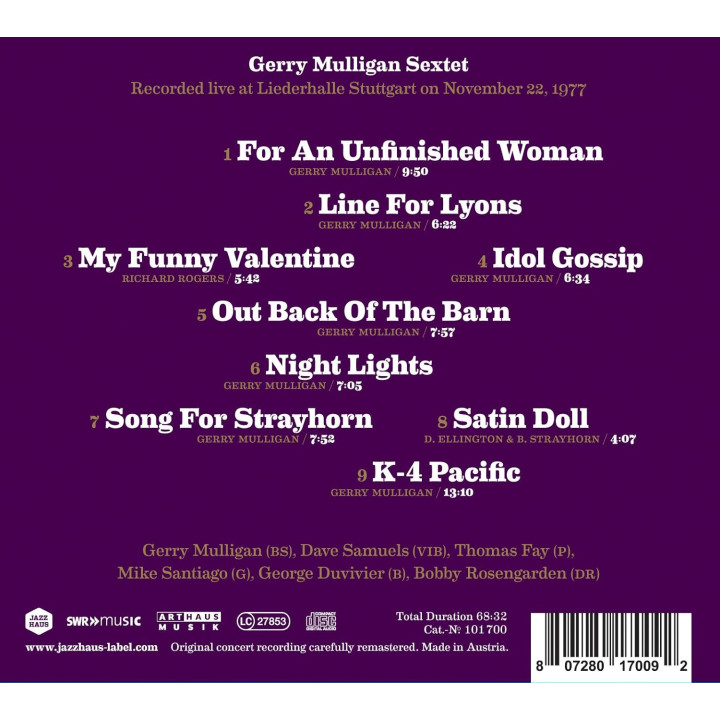 Legends Live/Gerry Mulligan Sextet, Liederhalle Stuttgart 22.11.1977