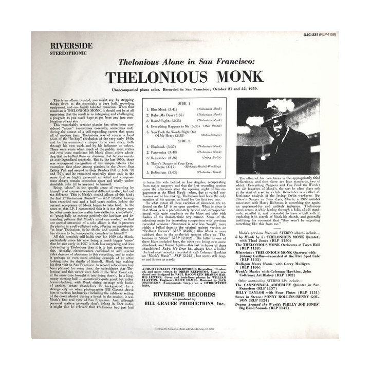 Thelonious Monk: Thelonious Alone In San Francisco [CD]